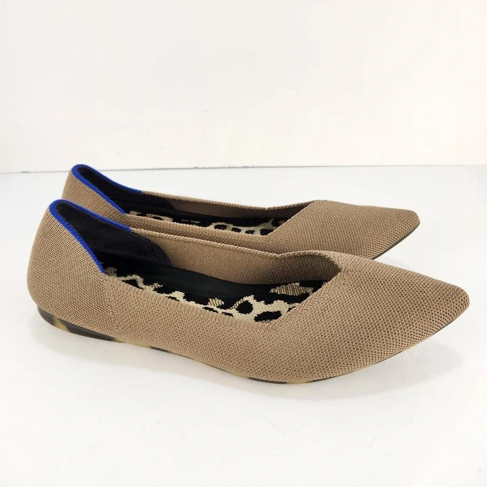 Rothy's Women's Size 8 Taupe Pointed Toe Knit Flats Comfortable Slip On Shoes